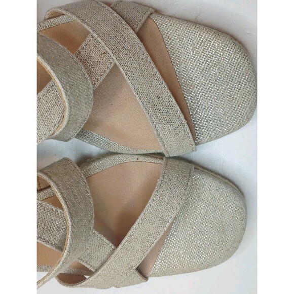 Lucky Brand Sandals Sz 8.5 Strappy Espadrille Wedge Heel Natural & Gold Metallic - Picture 7 of 16